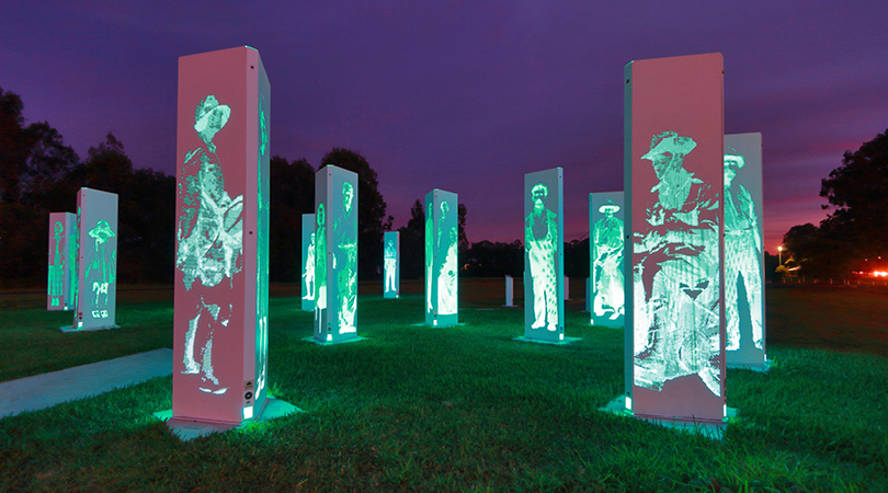 Outdoor art installation featuring soldiers