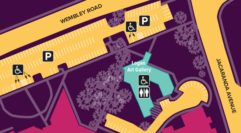 Map showing the location of Logan Arts Gallery
