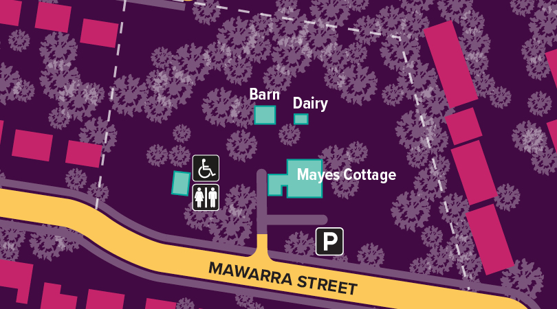 Map showing the location of Mayes Cottage