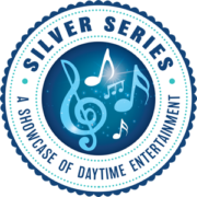 blue and white logo with musical notes Silver Series a Showcase of Daytime Entertainment