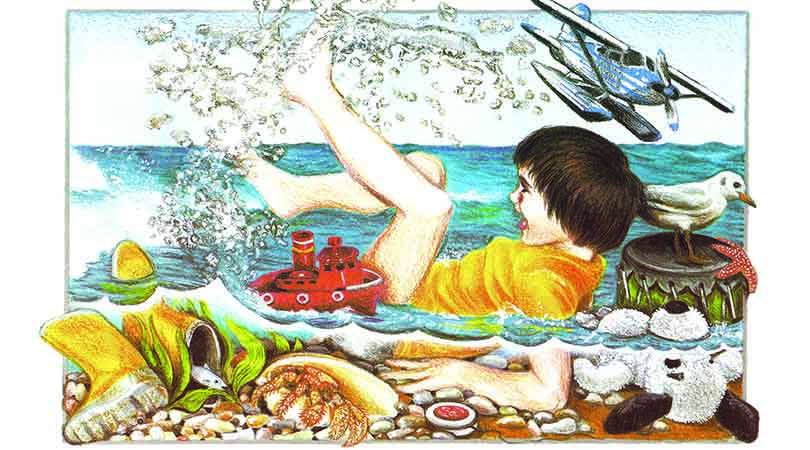 animated image of boy playing in the sea