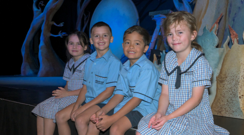 4 Shailer Park students before Possum Magic theatre production